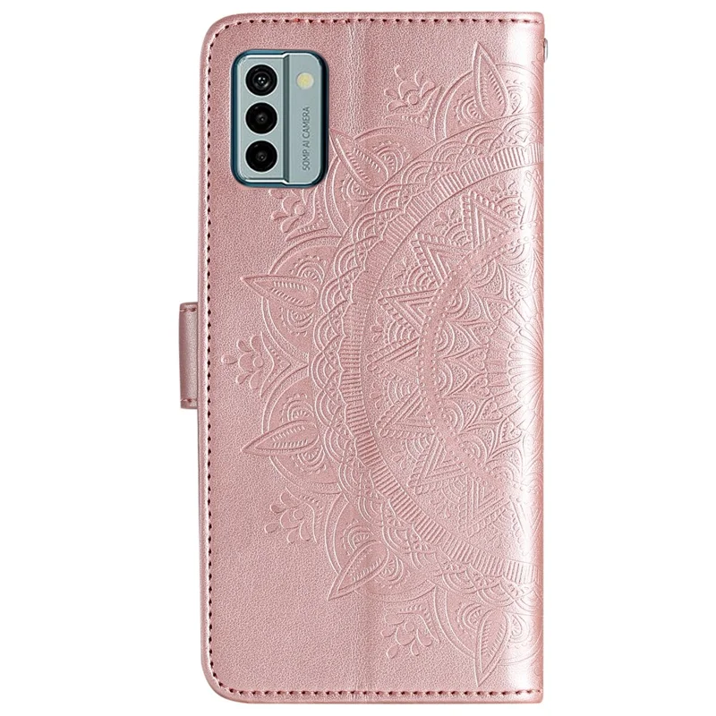 PU Leather Phone Case for Nokia G22 , Stand Wallet Mandala Flower Pattern Phone Cover - Rose Gold