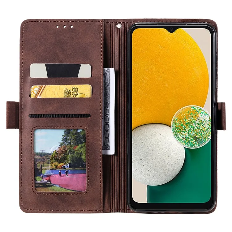 For Samsung Galaxy A24 4G (162.1 x 77.6 x 8.3mm) Leather Phone Case Stand Wallet Retro Color Splicing Cover with Strap - Brown