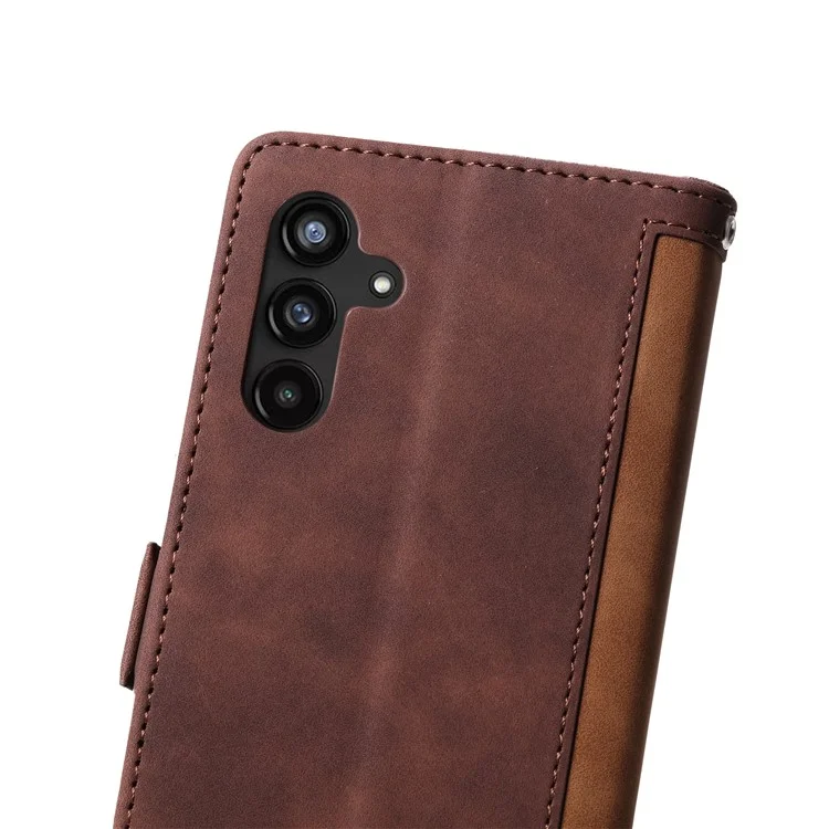 For Samsung Galaxy A24 4G (162.1 x 77.6 x 8.3mm) Leather Phone Case Stand Wallet Retro Color Splicing Cover with Strap - Brown
