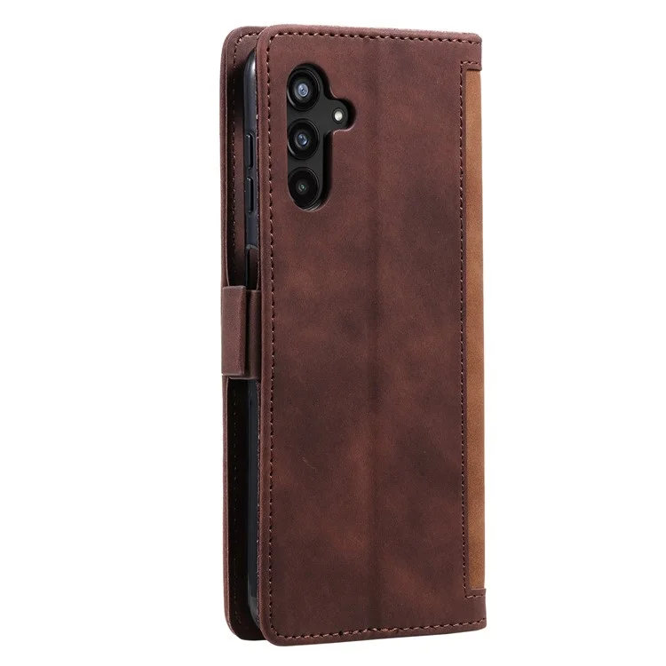 For Samsung Galaxy A24 4G (162.1 x 77.6 x 8.3mm) Leather Phone Case Stand Wallet Retro Color Splicing Cover with Strap - Brown