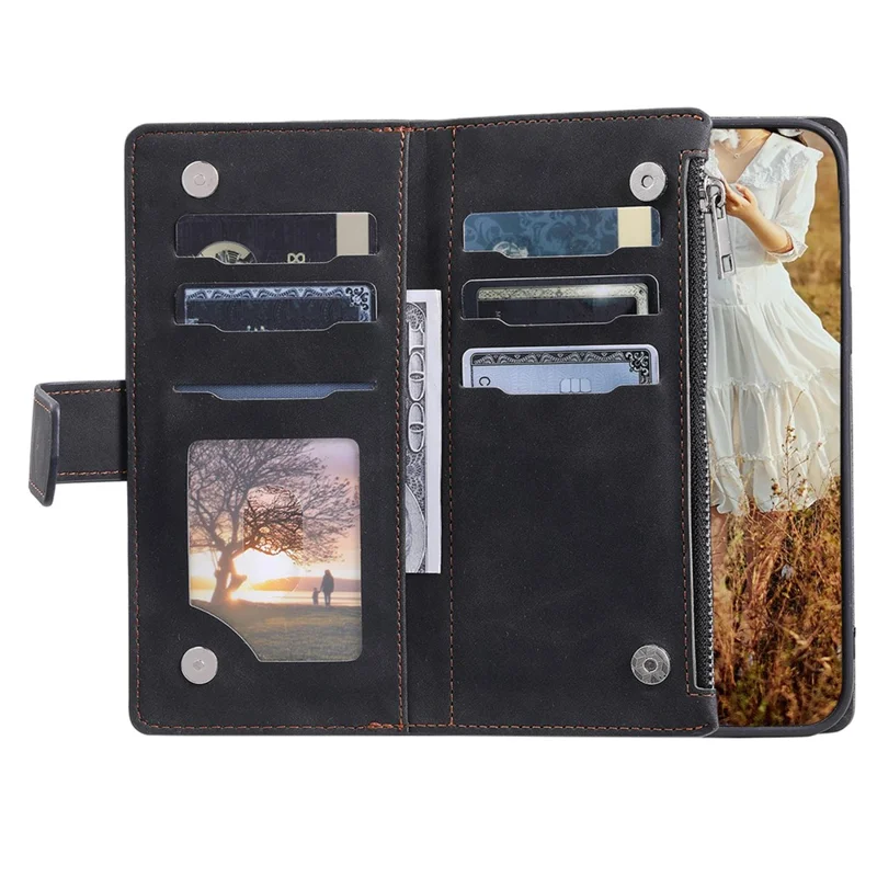 Para Samsung Galaxy A24 4G (162,1 x 77,6 x 8,3 mm) Capa de couro PU com estampa de losango, bolso com zíper e alça - Preto