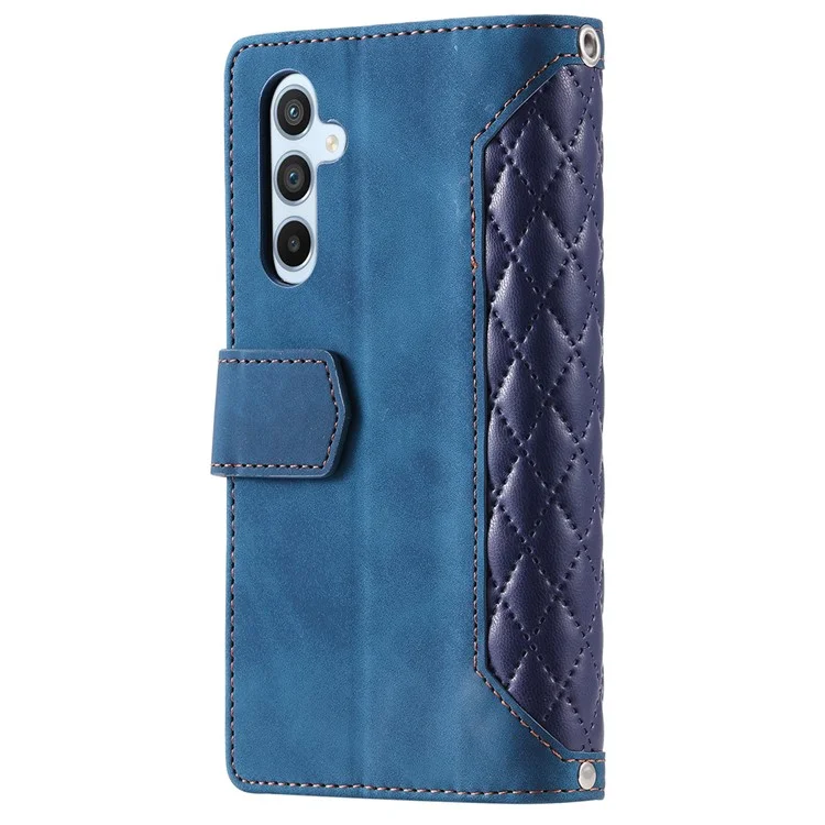 Reißverschluss-Handy-Geldbörse für Samsung Galaxy A34 5G PU-Leder-Cover Rhombus-Prägung Handy-Schale mit Gurt - Blau