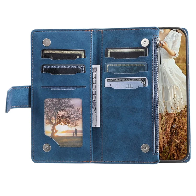 Reißverschluss-Handy-Geldbörse für Samsung Galaxy A34 5G PU-Leder-Cover Rhombus-Prägung Handy-Schale mit Gurt - Blau