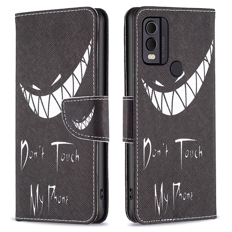Para Nokia C22 Patrón de Impresión Cubierta de Teléfono Billetera de Cuero PU Flip Case - No Toques Mi Teléfono