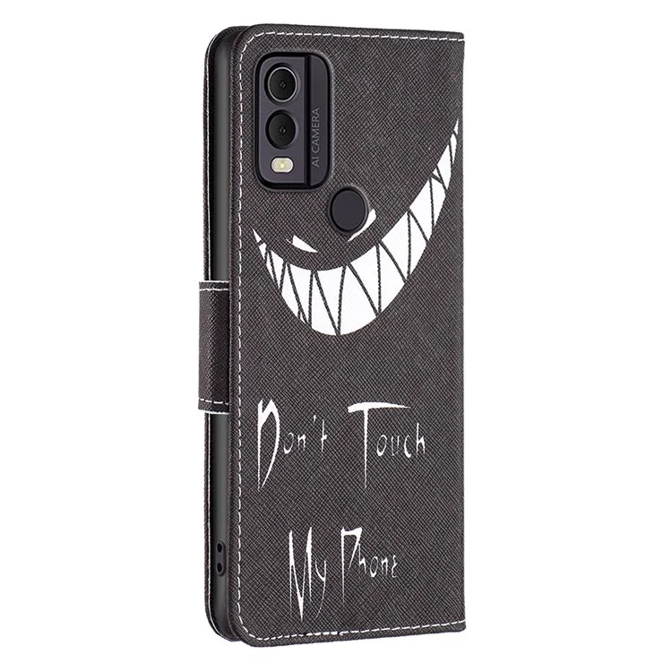 Para Nokia C22 Patrón de Impresión Cubierta de Teléfono Billetera de Cuero PU Flip Case - No Toques Mi Teléfono