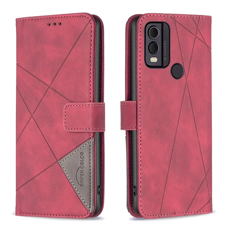 BINFEN COLOR BF05 Para Nokia C22 Stand Flip Case PU Leather Imprinted Wallet Protection Phone Cover - Rojo