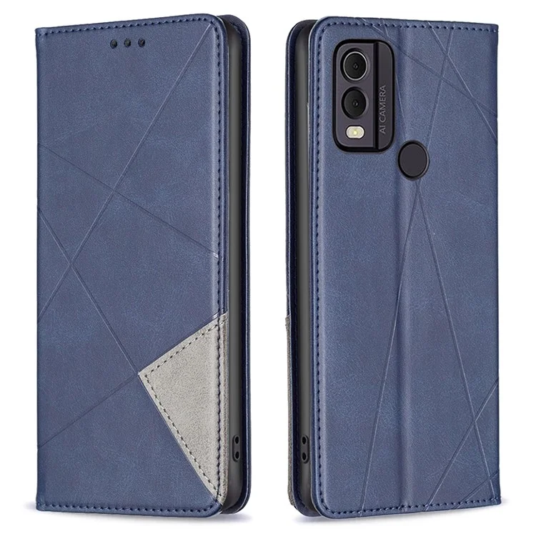 Para Nokia C22 Capa Protetora de Couro PU Estampada Suporte para Cartão de Telefone - Azul