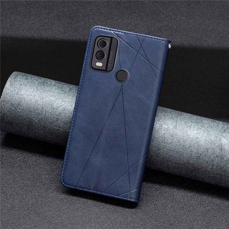 Para Nokia C22 Capa Protetora de Couro PU Estampada Suporte para Cartão de Telefone - Azul