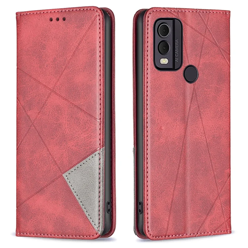 For Nokia C22 PU Leather Folio Cover Imprinting Pattern Card Holder Stand Phone Case - Red