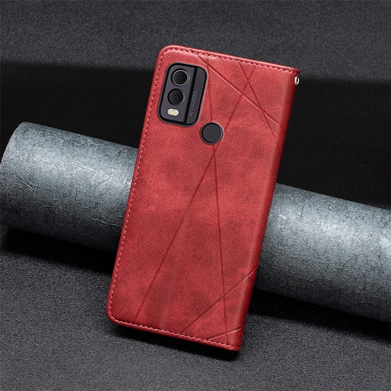 For Nokia C22 PU Leather Folio Cover Imprinting Pattern Card Holder Stand Phone Case - Red