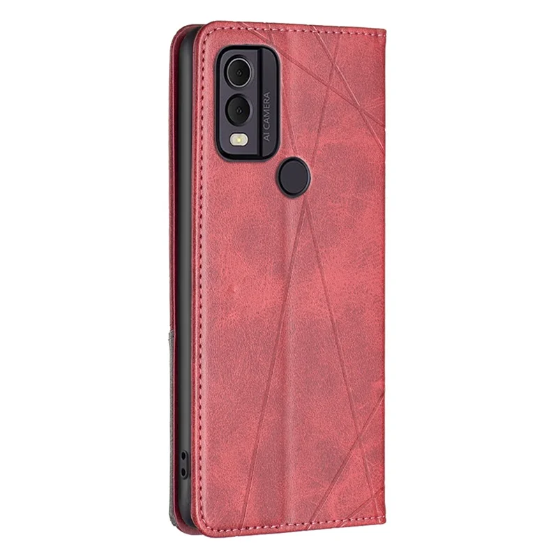 For Nokia C22 PU Leather Folio Cover Imprinting Pattern Card Holder Stand Phone Case - Red