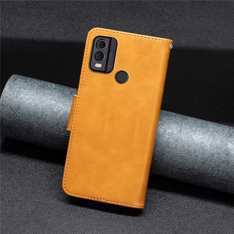 Per Nokia C22 Solid Color Wallet Shockproof Cover Textured PU Leather Stand Phone Case - Giallo