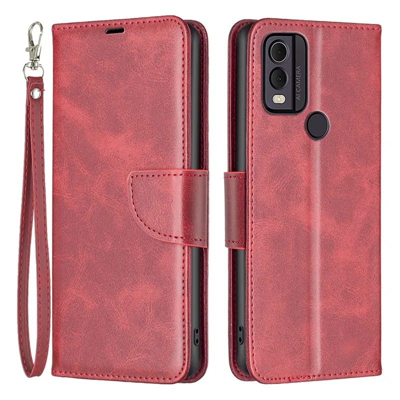 For Nokia C22 Solid Color Wallet Shockproof Cover Textured PU Leather Stand Phone Case - Red
