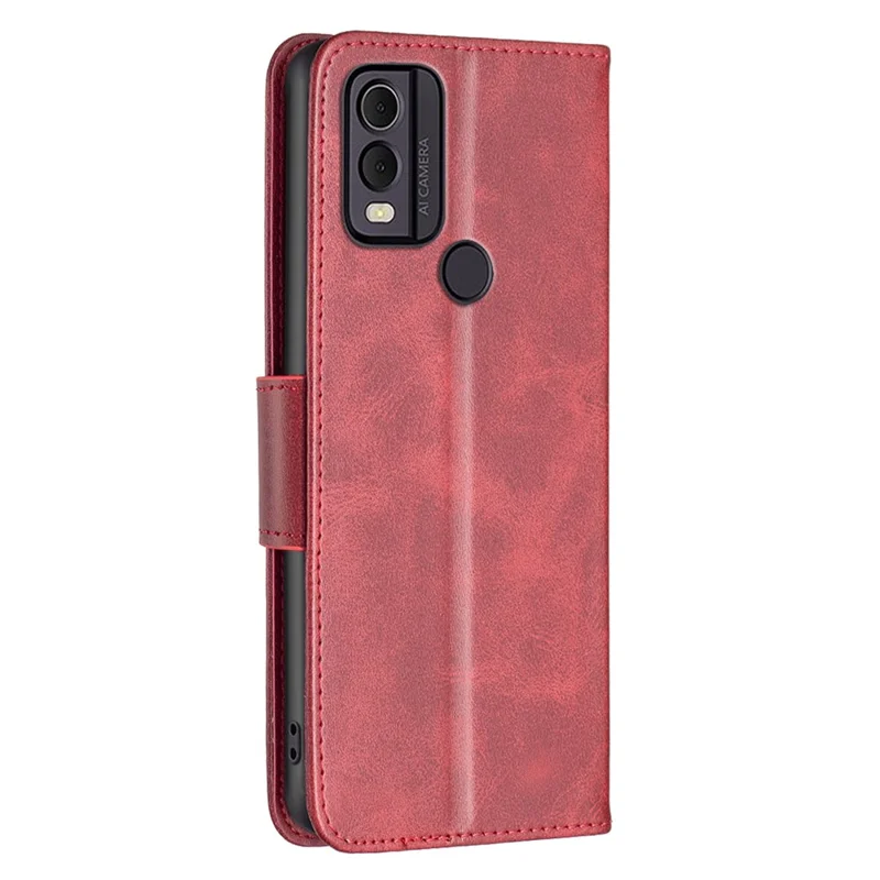 For Nokia C22 Solid Color Wallet Shockproof Cover Textured PU Leather Stand Phone Case - Red