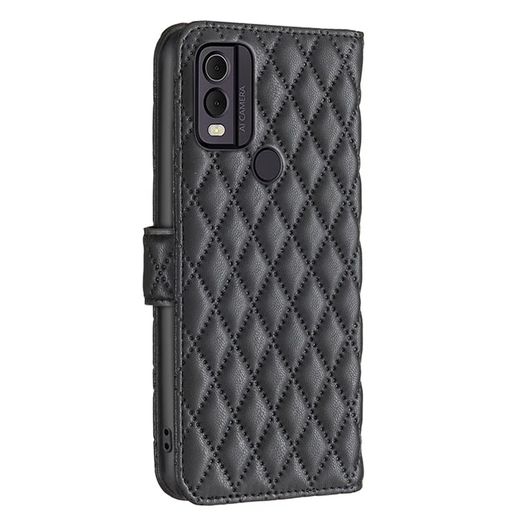 BINFEN COLOR BF Style-14 for Nokia C22 Phone Case PU Leather Wallet Flip Stand Cover - Black
