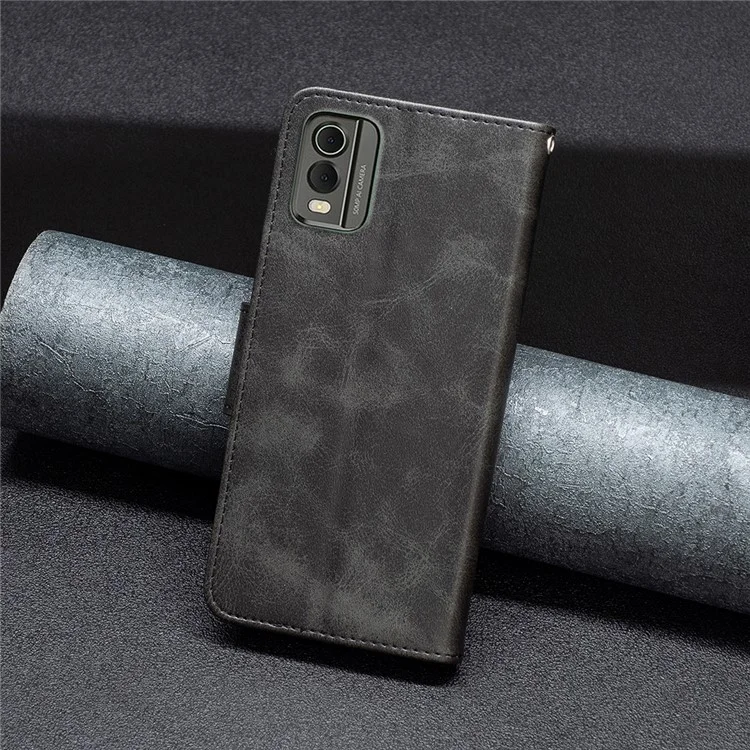 Para Nokia C32 Textured PU Leather Stand Phone Case Anti-drop Solid Color Wallet Cover - Negro