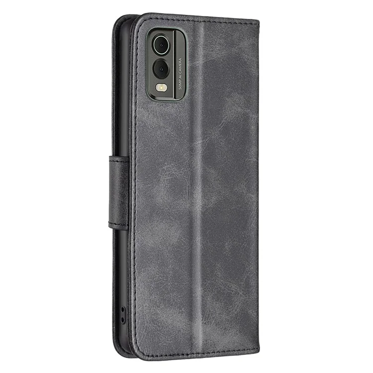 Para Nokia C32 Textured PU Leather Stand Phone Case Anti-drop Solid Color Wallet Cover - Negro