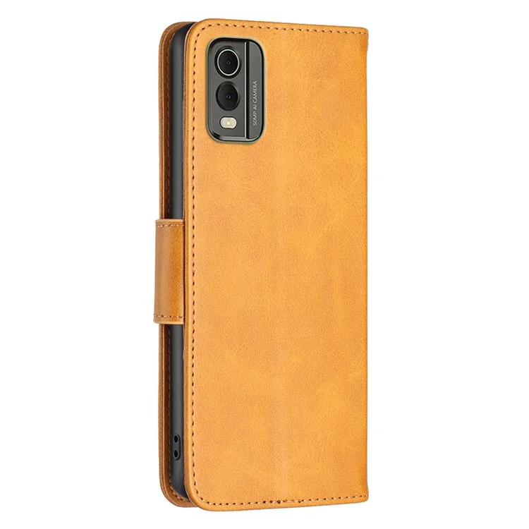 For Nokia C32 Textured PU Leather Stand Phone Case Anti-drop Solid Color Wallet Cover - Yellow