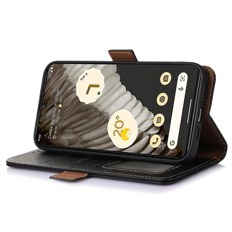 Pour Google Pixel 8 Pro Genuine Cow Leather Phone Cover RFID Blocking Wallet Stand Phone Case - Black