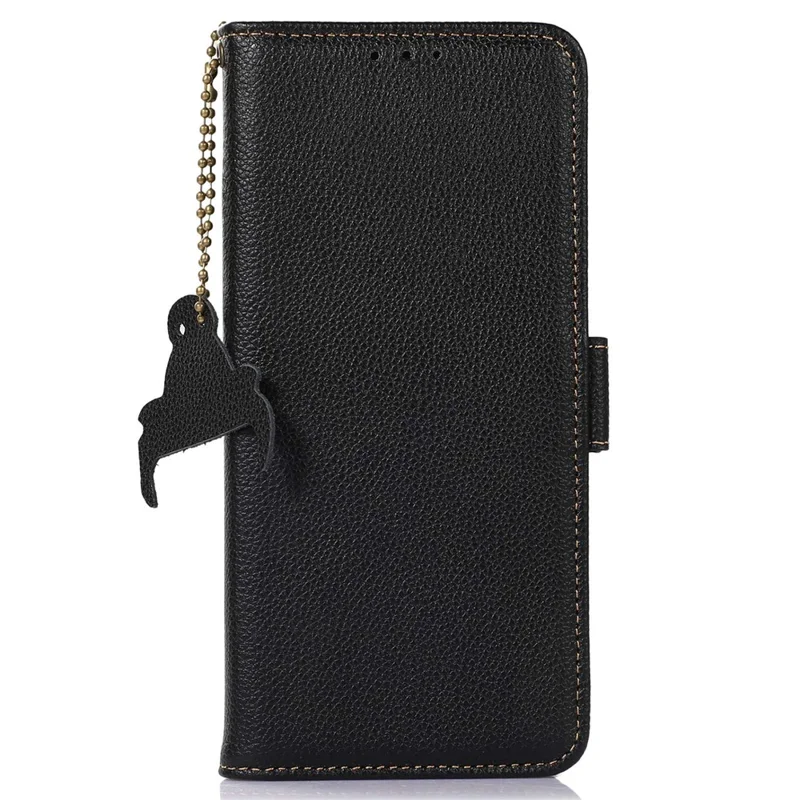 Pour Google Pixel 8 Pro Genuine Cow Leather Phone Cover RFID Blocking Wallet Stand Phone Case - Black