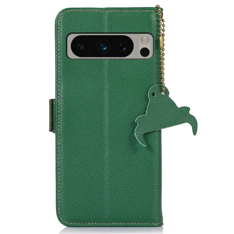 Per Google Pixel 8 Pro, Genuine Cow Leather Phone Cover RFID Blocking Wallet Stand Phone Case - Verde
