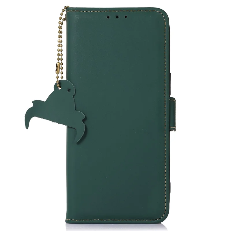 Para Google Pixel 8 RFID Blocking Wallet Genuine Cow Leather Phone Case Shockproof Stand Cover - Verde