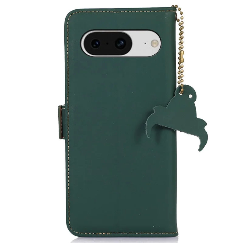 Para Google Pixel 8 RFID Blocking Wallet Genuine Cow Leather Phone Case Shockproof Stand Cover - Verde