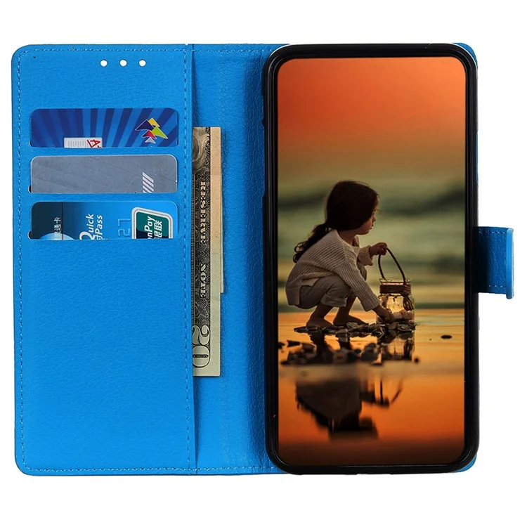 Mobile Case for Google Pixel 8 Litchi Texture Leather Wallet Flip Stand Drop-proof Phone Cover - Blue
