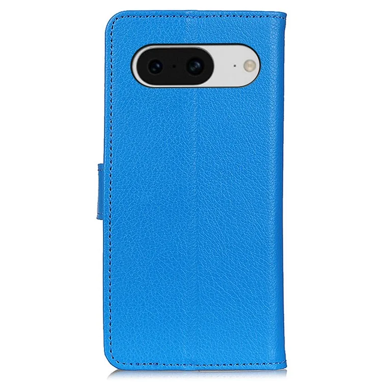 Mobile Case for Google Pixel 8 Litchi Texture Leather Wallet Flip Stand Drop-proof Phone Cover - Blue