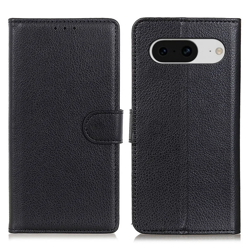 Mobile Case for Google Pixel 8 Litchi Texture Leather Wallet Flip Stand Drop-proof Phone Cover - Black
