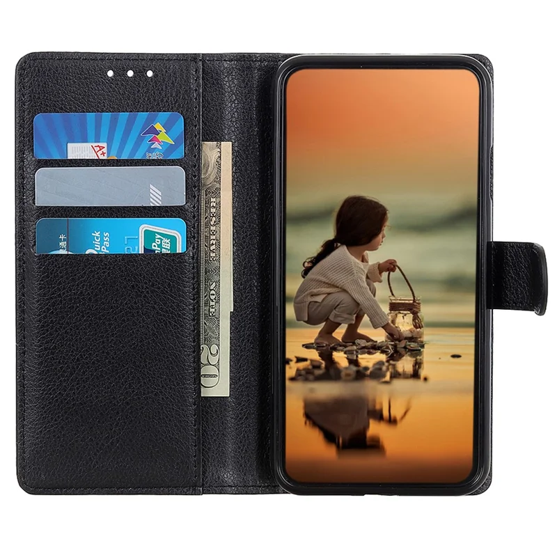 Mobile Case for Google Pixel 8 Litchi Texture Leather Wallet Flip Stand Drop-proof Phone Cover - Black