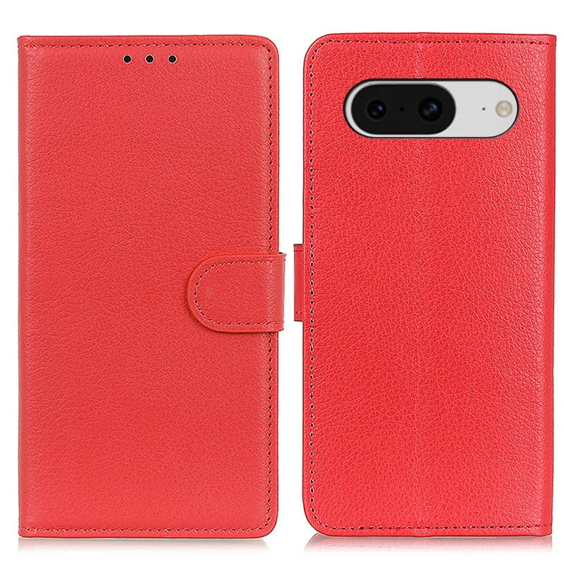 Mobile Case for Google Pixel 8 Litchi Texture Leather Wallet Flip Stand Drop-proof Phone Cover - Red