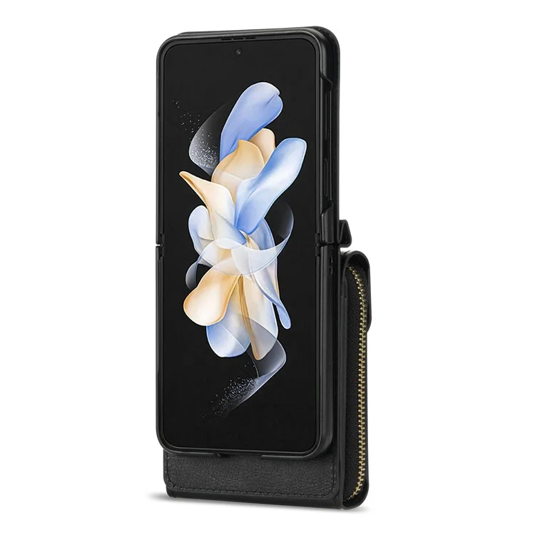 Для Samsung Galaxy Z Flip4 5G Zipper Pocket Card Slot Phone Case PU Leather+TPU+PC Protective Cover - Чёрный