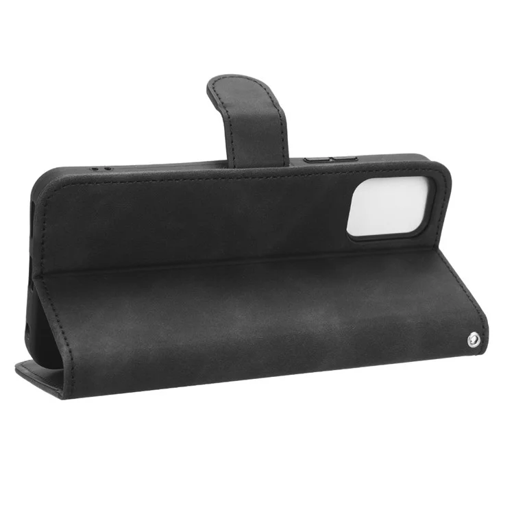 Para Nokia C32 Anti-Drop Wallet Phone Case Skin-Touch Protective PU Leather Phone Cover with Stand - Black