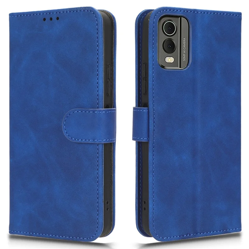 For Nokia C32 Anti-Drop Wallet Phone Case Skin-Touch Protective PU Leather Phone Cover with Stand - Blue
