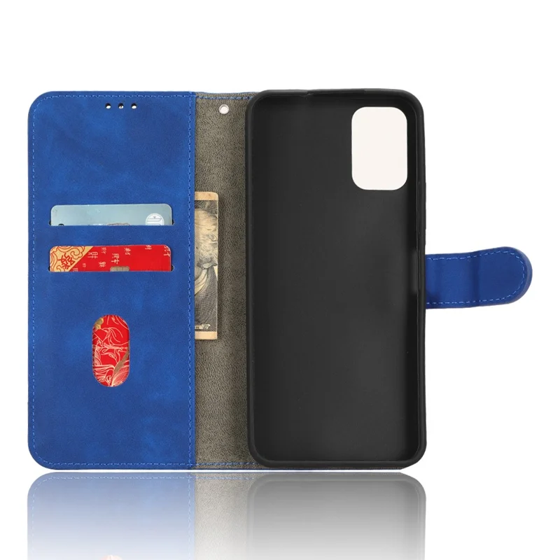 For Nokia C32 Anti-Drop Wallet Phone Case Skin-Touch Protective PU Leather Phone Cover with Stand - Blue