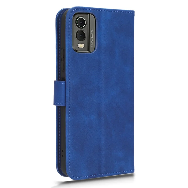 For Nokia C32 Anti-Drop Wallet Phone Case Skin-Touch Protective PU Leather Phone Cover with Stand - Blue