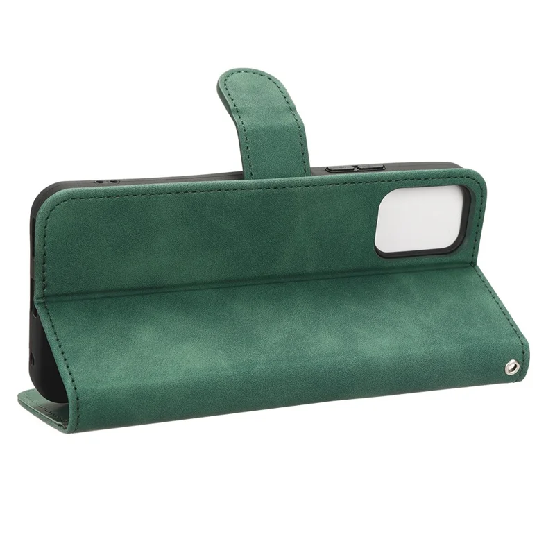For Nokia C32 Anti-Drop Wallet Phone Case Skin-Touch Protective PU Leather Phone Cover with Stand - Green