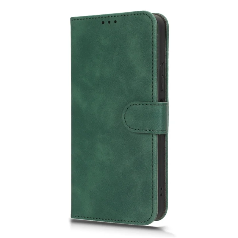 For Nokia C32 Anti-Drop Wallet Phone Case Skin-Touch Protective PU Leather Phone Cover with Stand - Green