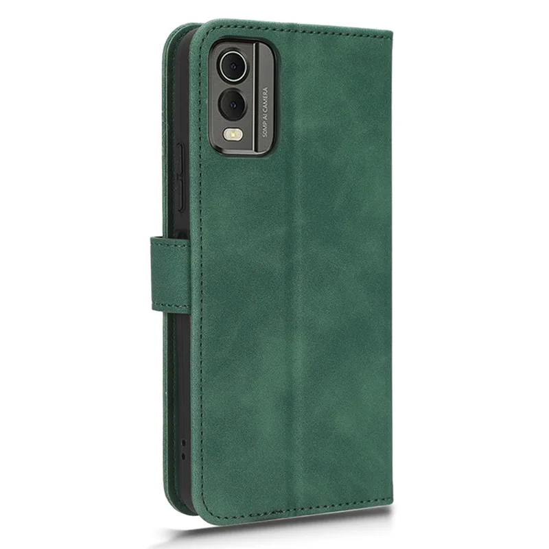 For Nokia C32 Anti-Drop Wallet Phone Case Skin-Touch Protective PU Leather Phone Cover with Stand - Green
