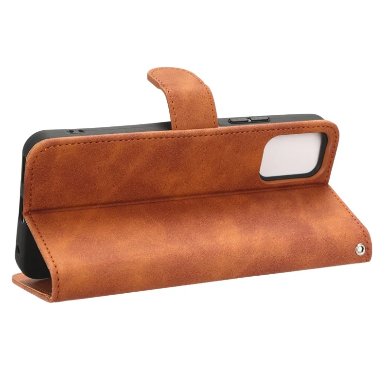 For Nokia C32 Anti-Drop Wallet Phone Case Skin-Touch Protective PU Leather Phone Cover with Stand - Brown