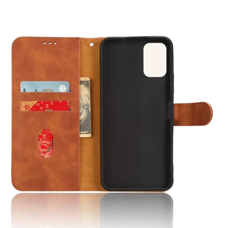 For Nokia C32 Anti-Drop Wallet Phone Case Skin-Touch Protective PU Leather Phone Cover with Stand - Brown