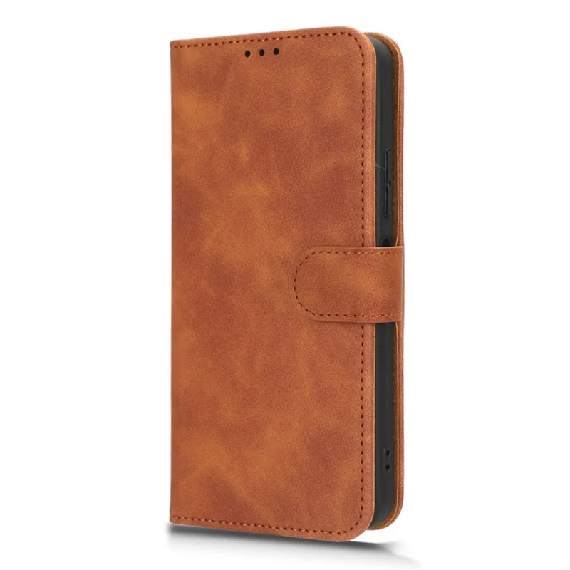 For Nokia C32 Anti-Drop Wallet Phone Case Skin-Touch Protective PU Leather Phone Cover with Stand - Brown
