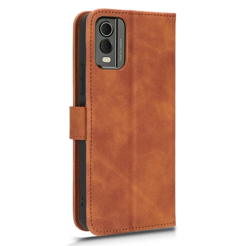 For Nokia C32 Anti-Drop Wallet Phone Case Skin-Touch Protective PU Leather Phone Cover with Stand - Brown