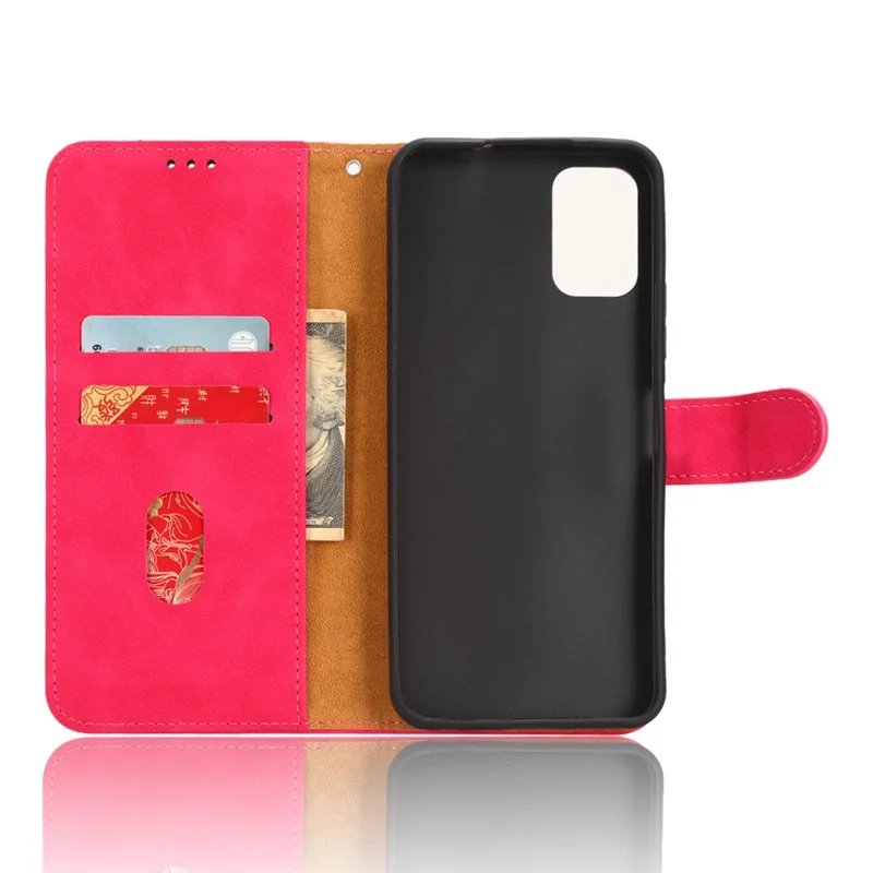 Para Nokia C32 Anti-Drop Wallet Phone Case Skin-Touch Protective PU Leather Phone Cover with Stand - Rojo