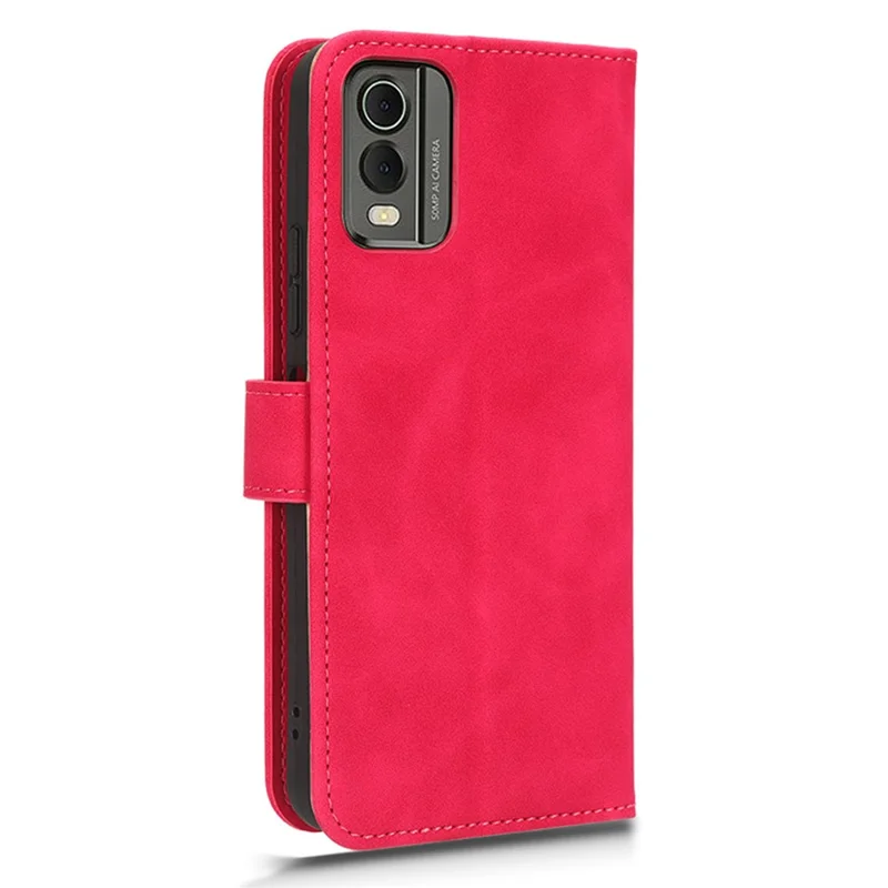 Para Nokia C32 Anti-Drop Wallet Phone Case Skin-Touch Protective PU Leather Phone Cover with Stand - Rojo