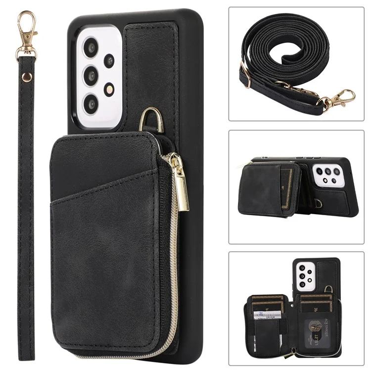 Pour Samsung Galaxy A52 4G / A52s 5G / A52 5G Étui de téléphone Étui en cuir PU + TPU avec support et mini porte-cartes - Noir