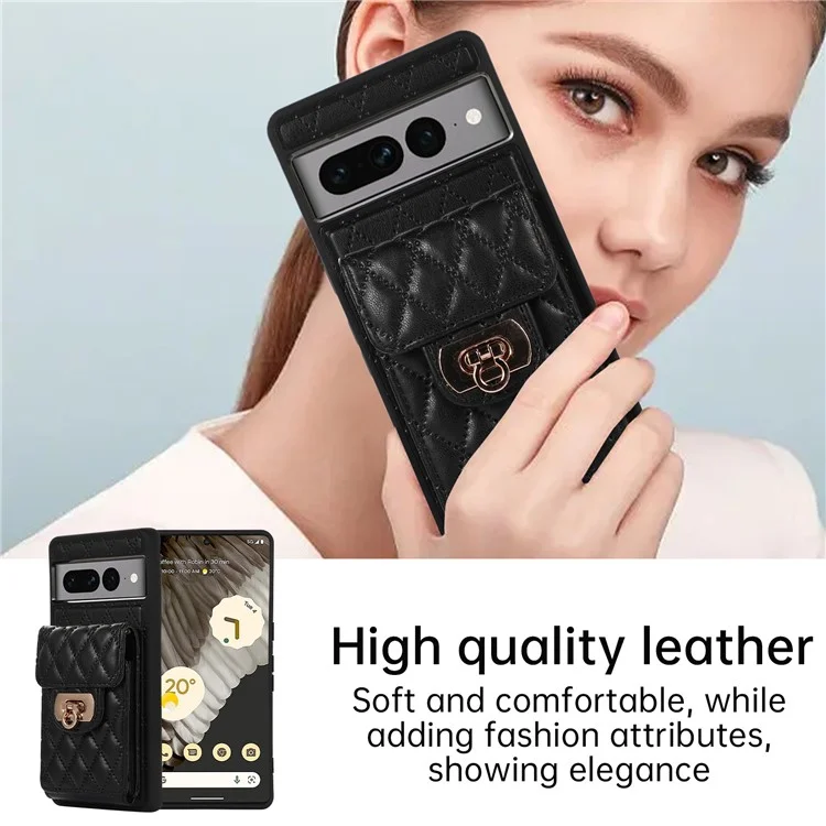 For Google Pixel 7 Pro 5G Crossbody Card Slot Bag Phone Case PU Leather+TPU Protective Kickstand Cover - Black