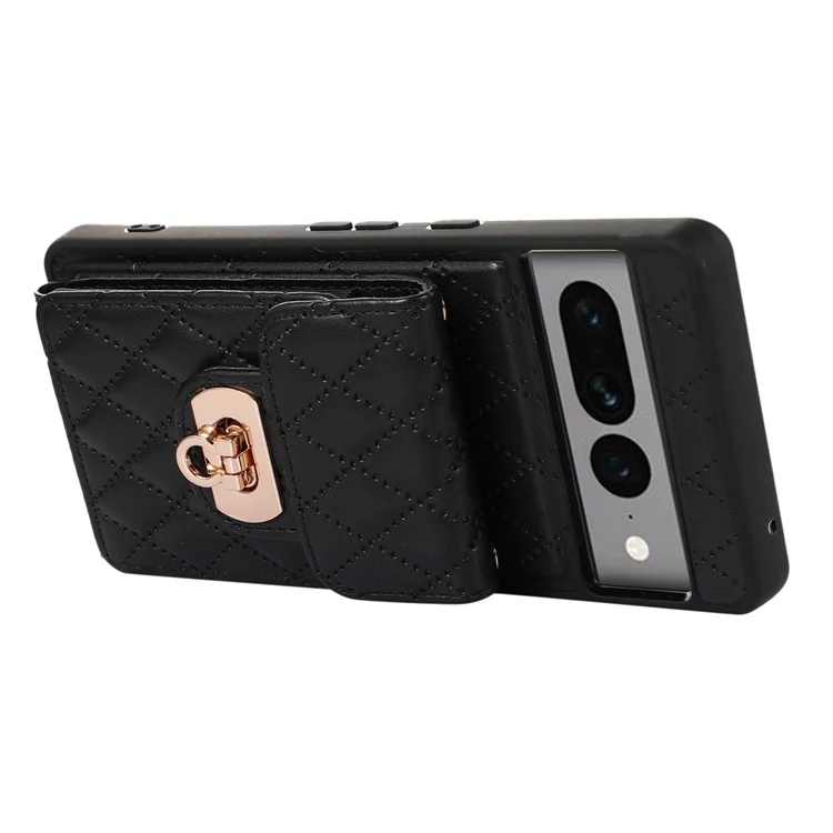 For Google Pixel 7 Pro 5G Crossbody Card Slot Bag Phone Case PU Leather+TPU Protective Kickstand Cover - Black