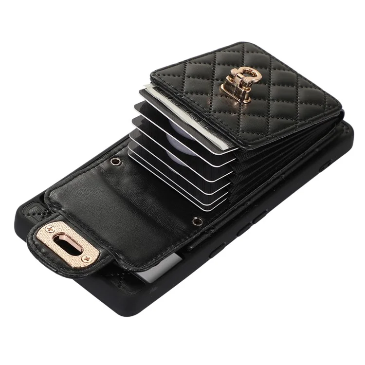 For Google Pixel 7 Pro 5G Crossbody Card Slot Bag Phone Case PU Leather+TPU Protective Kickstand Cover - Black